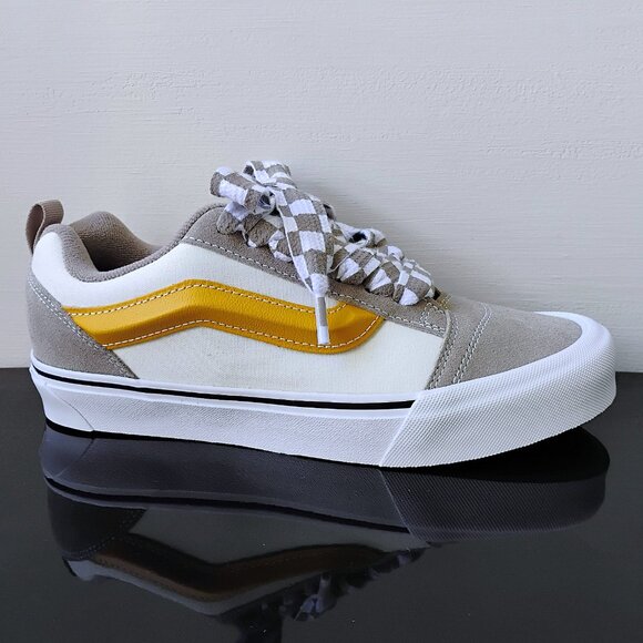Vans Men's Knu Skool Suede/Canvas Sneaker in Awesome Maga Check Gray/Marshmallow - Picture 1 of 12